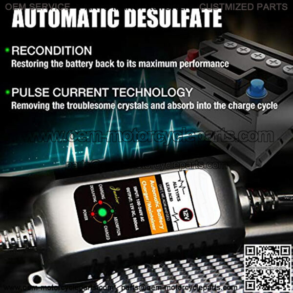 MP00205A 12V 800mA Automatic Battery Charger, Battery Maintainer, Trickle Charger, and Battery Desulfator - Image 3