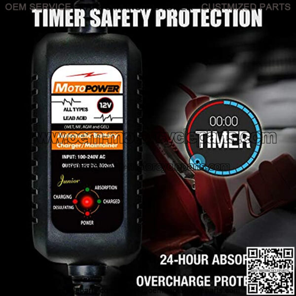 MP00205A 12V 800mA Automatic Battery Charger, Battery Maintainer, Trickle Charger, and Battery Desulfator - Image 4