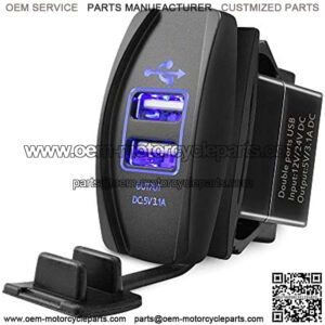 UTV ATV Dual USB Charger Universal Rocker Style Fast Charger Port Compatible with Side by Side, Boats with Blue LED Light for Rocker Switch Panel