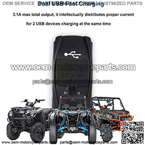 UTV ATV Dual USB Charger Universal Rocker Style Fast Charger Port Compatible with Side by Side, Boats with Blue LED Light for Rocker Switch Panel - Image 3