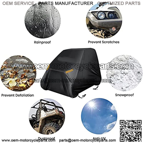 UTV Cover, Waterproof Oxford, 114 x 59 x 74.8 inches, with 4 Night Reflective Stripes and Carrying Bag, Dust Sun Wind Rain Leaves Outdoor Protection, Universal Fit 4 Wheeler Vehicle Cover - Image 2