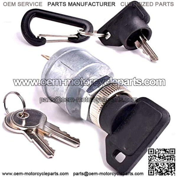 Starter Ignition Switch with Lights Fits EZGO E-Z-GO TXT 33639-G01 33639G01 1981 & Up Golf Cart, Gas or Electric - 4 Prong Terminals - Includes 4 Keys & Free Carabiner