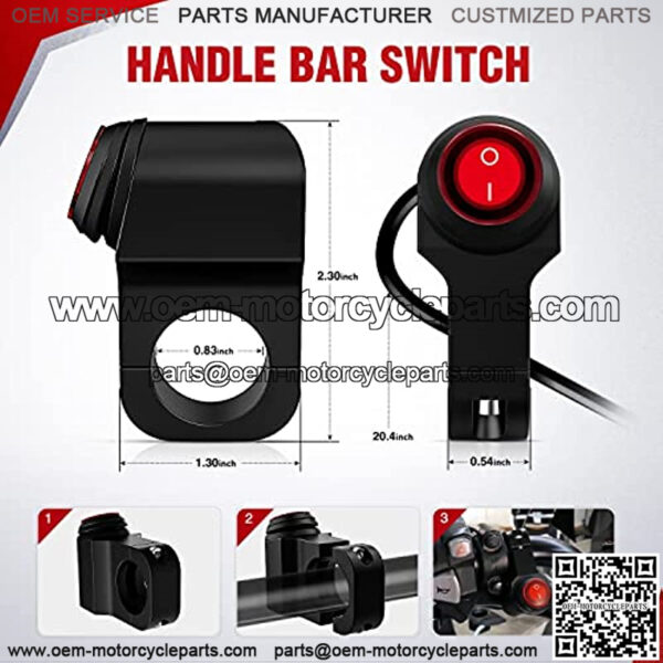 Motorcycle Handlebar Switch Plug and Play 12V ATV Handlebar Light Switch Push Button Waterproof ON Off Switches for ATV UTV Driving Lights- Fits 7/8" Handlebars (22mm) - Image 2