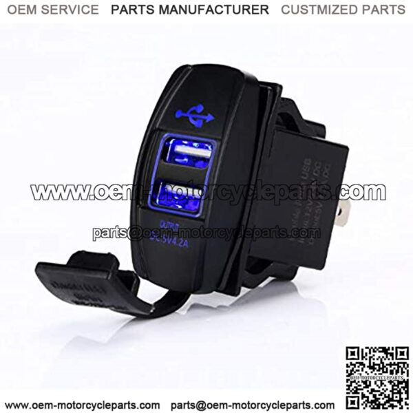 4.2 AMPS-Fast Dual USB Charger Rocker Switch Style Blue LED Back-lit for Boats, Side by Side, Off Road Vehicles, Recreational Vehicle