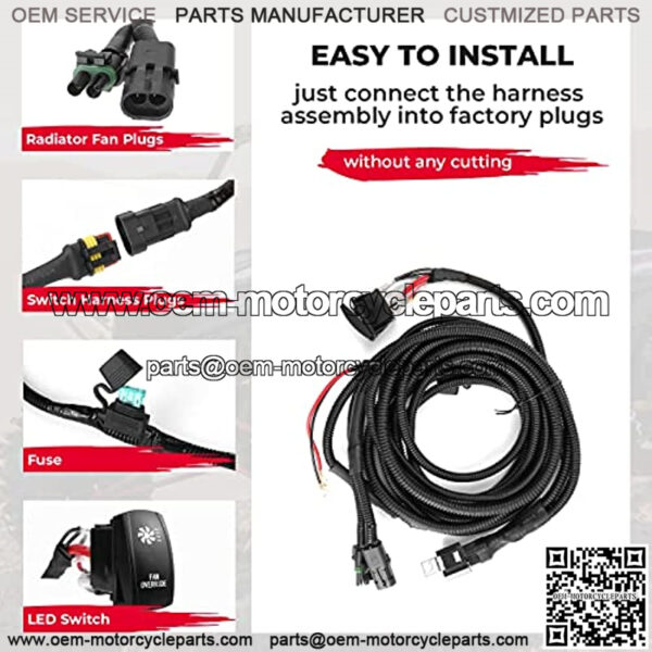 ATV UTV Fan Override Switch Kit with Relay LED Rocker Switch, Engine Cooling Wiring Accessories Compatible with Polaris RZR Ranger / Can Am X3 Maverick Defender Commander - Image 3