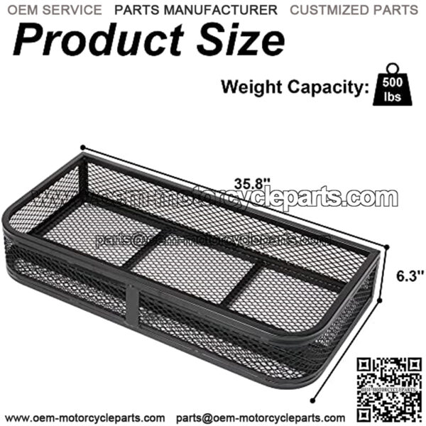 CARSTY 36"Lx17"Wx6.3"H Universal ATV Front Cargo Basket, Luggage Carrier Rack, Accessories for Motorcycle & ATV & UTV, 500 lbs Carrying Capacity, Black - Image 5