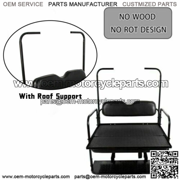 Fit EZGO TXT Golf Cart 1995+ Flip Folding Rear Back Seat with Roof Support Black