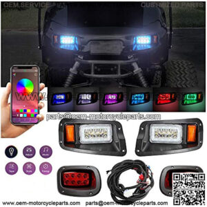 Golf Cart Deluxe LED Headlight &Taillight Kit for 2014 UP EZGO Freedom/T48/Valor, RGB Music Daytime Running Light, Turn Signal Low & High beam Hazard Light Brake Light Horn,16V-80V Input