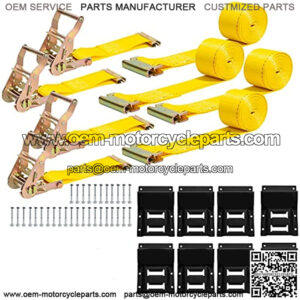 Wheel Chock Tie Down Kit (1,986lb Break Strength) Heavy Duty Trailer Tire Straps System for ATV, UTV, Lawn Mower & More - Ratchet Tie Downs Accessories with E Track for Four Wheeler