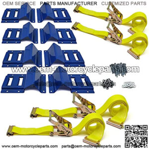 Wheel Chock Tie Down Kit, Trailer Tie Down Strap Kit, Heavy Duty Trailer Tie Down System for UTV, ATV, Mower, etc, Wheel Chock & Tie-Down Accessories, 4-Tire Kit
