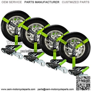 Car Tie Down with Snap Hooks - Lasso Style - 2 Inch x 96 Inch - 4 Pack - High-Viz - 3,300 Pound Safe Working Load