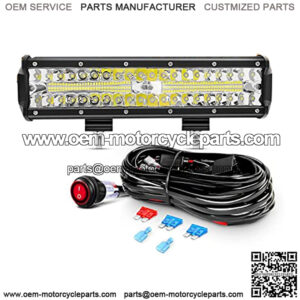 12Inch 300W Triple Row Led Light Bar Spot Flood Combo Driving Lighting Off Road Lights Led Lamp Working Light with 16AWG Wiring Harness for Truck Golf Cart SUV ATV UTV Boat