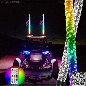 3FT LED Whip Light Chasing Color for UTV ATV 4 Wheeler Powersports Accessories, RF Wireless Remote, Weatherproof RGB 5050 LED Lighted Whip Antenna with Flag for RZR Can-Am Polaris, 2pcs