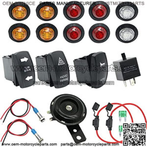 Turn Signal Kit,Universal UTV ATV SXS Turn Signal Horn Kit Street Legal Kit Rocker Switch with Lights Relay