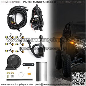 UTV Turn Signal Kit, Universal Turn Signal With Column Turn Switch & 105D Horn With Button Amber LED Blinker Kit Wide Compatible With Polaris, Pioneer, Talon, Can-Am, Kawasaki, Arctic Cat