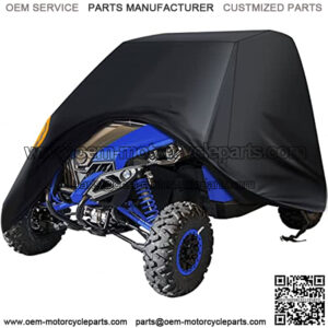 UTV Cover, Waterproof Oxford, 114 x 59 x 74.8 inches, with 4 Night Reflective Stripes and Carrying Bag, Dust Sun Wind Rain Leaves Outdoor Protection, Universal Fit 4 Wheeler Vehicle Cover