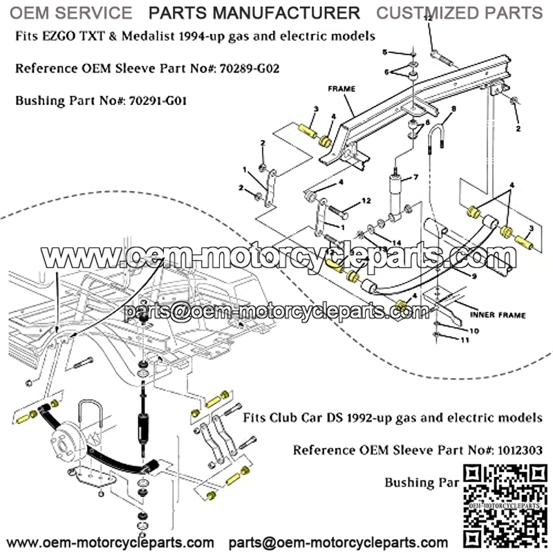 Rear Leaf Spring Bushing Sleeves Kit for EZGO TXT Medalist 1994-up, Club Car DS 1992-up Golf Cart, Replace OEM 70289-G02 70291-G01, 1012303 1015583 - Image 2
