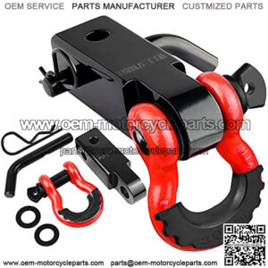 Tow Hitch Receiver 2", 45,000 Lbs Break Strength Heavy Duty Receiver with 5/8" Screw Pin, 3/4 Shackle, Towing Accessories for Vehicle Recovery Off-Road Red&Black