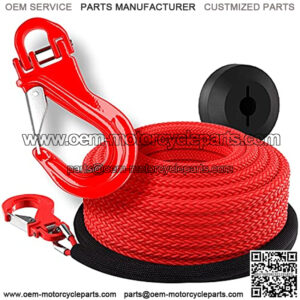 Miolle Pre-streched 1/4 Inch x 50 Feet 8200LBs - MBS (Lab Tested) Synthetic Winch Line Cable Rope with Most Advanced Hook, Rubber Stopper for 4x4 Off Road Vehicle ATV UTV (1/4x50, Rope, Hook, Stopper)