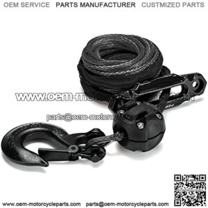 Synthetic Winch Rope Cable Kit 3/16inch 50FT 8500lbs Winch Line Replacement with Forged Hook Rubber Stopper Hawse Fairlead Protective Sleeve for 4WD Off-Road Vehicle SUV, Black