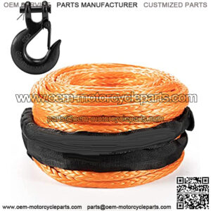 Synthetic Winch Rope Cable Kit 3/8inch 100FT 26500lbs Winch Line Replacement with Forged Hook Protective Sleeve for 4WD Off-Road Vehicle SUV, Orange
