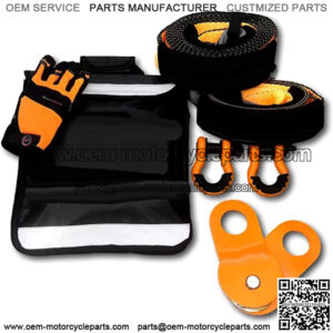 Off-Road Recovery Kit | Tow Strap + Tree Saver + Heavy Duty Snatch Block Pulley + Orange D-Ring Shackles + Winch Line Dampener Bag + Recovery Gloves | Ultimate 4x4 Winching Accessories