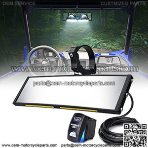 9" UTV Rear View Center Mirror w/ Interior Lights and Rocker Switch, Aluminum Rearview Mirrors fits 1.75"-2" Mount for Polaris RZR Can-Am Maverick X3 Arctic Cat Yamaha, Patent Design