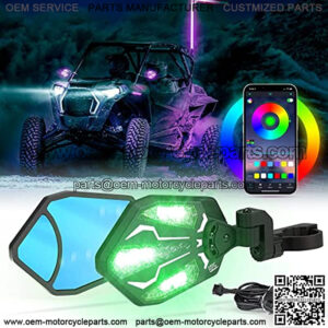 UTV Lighted Side Mirrors, RGB Mirror with 29 Color Modes for 1.6"-2" Roll Bar, Aluminium Side Mirrors Compatible with Can-Am Maverick X3, Polaris RZR, Pioneer, Teryx-1 CFMOTO Pair