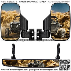 UTV Side Mirrors And Rear Center Mirror with 1.75" to 2" Roll Bar Cage Compatible with Polaris RZR 900, XP 1000/4, Pro XP/4, XP Turbo/4, Commander Maverick X3 Viking Kawasaki Teryx.