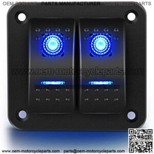 90106B 2 Gang Rocker Switch Panel 5 Pin On Off Pre-Wired Rocker Switch Aluminum Panel Waterproof Switche Panel for 12V/24V Automotive Cars Marine Boats ATVs Trailers , Blue