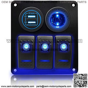 3 Gang Blue LED 5 Pin ON/Off Switch Panel with 5V/4.8A Dual USB Blue Power Socket Labels and Wiring Kits for Marine Boat Car Rv Vehicles Truck????