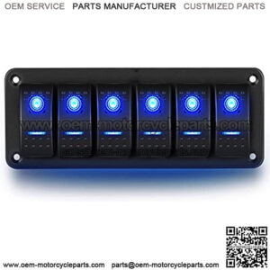 90111F 6 Gang Aluminum Rocker Switch Panel Toggle Dash 5 Pin ON/Off Pre-Wired Rocker Switch Blue Backlit Switch for Automotive Car Marine Boat RV