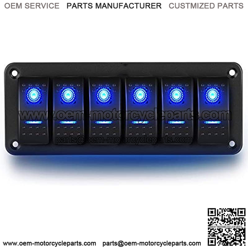 90111F 6 Gang Aluminum Rocker Switch Panel Toggle Dash 5 Pin ON/Off Pre-Wired Rocker Switch Blue Backlit Switch for Automotive Car Marine Boat RV