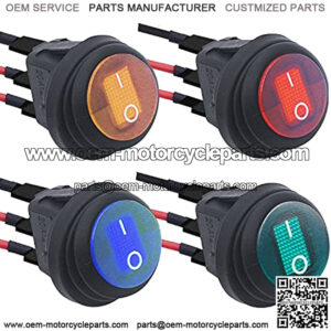 4Pcs Waterproof Rocker Toggle Switch 3pin 12V 20A ON/Off Blue Green Red Yellow LED Lighted Round SPST with Pre-soldered Wires 2 Position Switch for Car Auto Boat Trucks KCD1-8-101NW-4C-X
