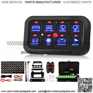 8 Gang Switch Panel, Universal Circuit Control Relay System Box with Automatic Dimmable On-Off LED Switch Pod Touch Switch Box for Car Pickup Truck Jeep Boat UTV SUV, BA80 Blue 2 Year Warranty