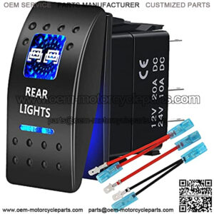 Rear Lights Rocker Switch Toggle Waterproof 12V 24V, 5Pin SPST ON-Off Toggle Switch Blue LED Light, with Jumper Wires Set for Car Truck Marine Boat Trailer 4x4 Caravan RV SUV ATV UTV