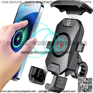 Waterproof Motorcycle Phone Mount Qi 15W Wireless & USB C 20W Fast Chargeing Port, One-Push Automatically Lock & Quick Release Handlebar Cell Phone Holder for 4-7" Phones