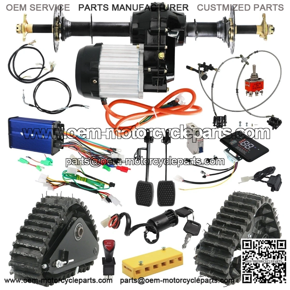 72V 1500W Differential Motor Rear Axle Kit with Snow Sand Tracks for Electric ATV Golf Cart Go Kart