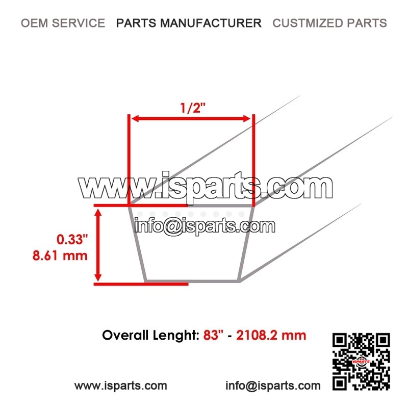 1604406SM 1604406 1721532SM 1607813 1/2" x 83" V-Belt for Simplicity & Allis Chalmers Lawn Tractors - Image 2