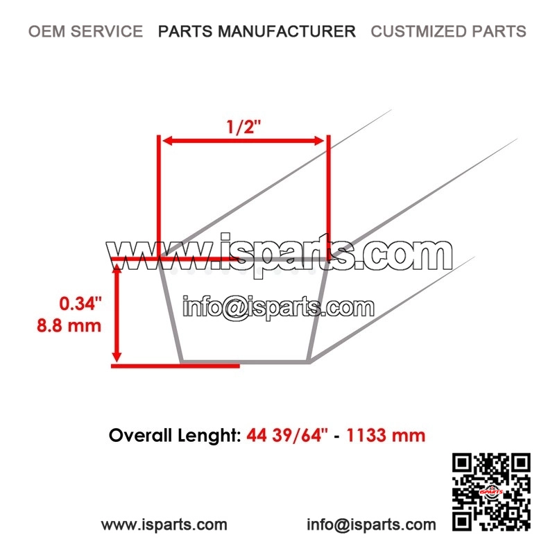 44 39/64" x 1/2" Snow Thrower Belt for MTD 247.883971 247.883980 247.883981 - Image 2