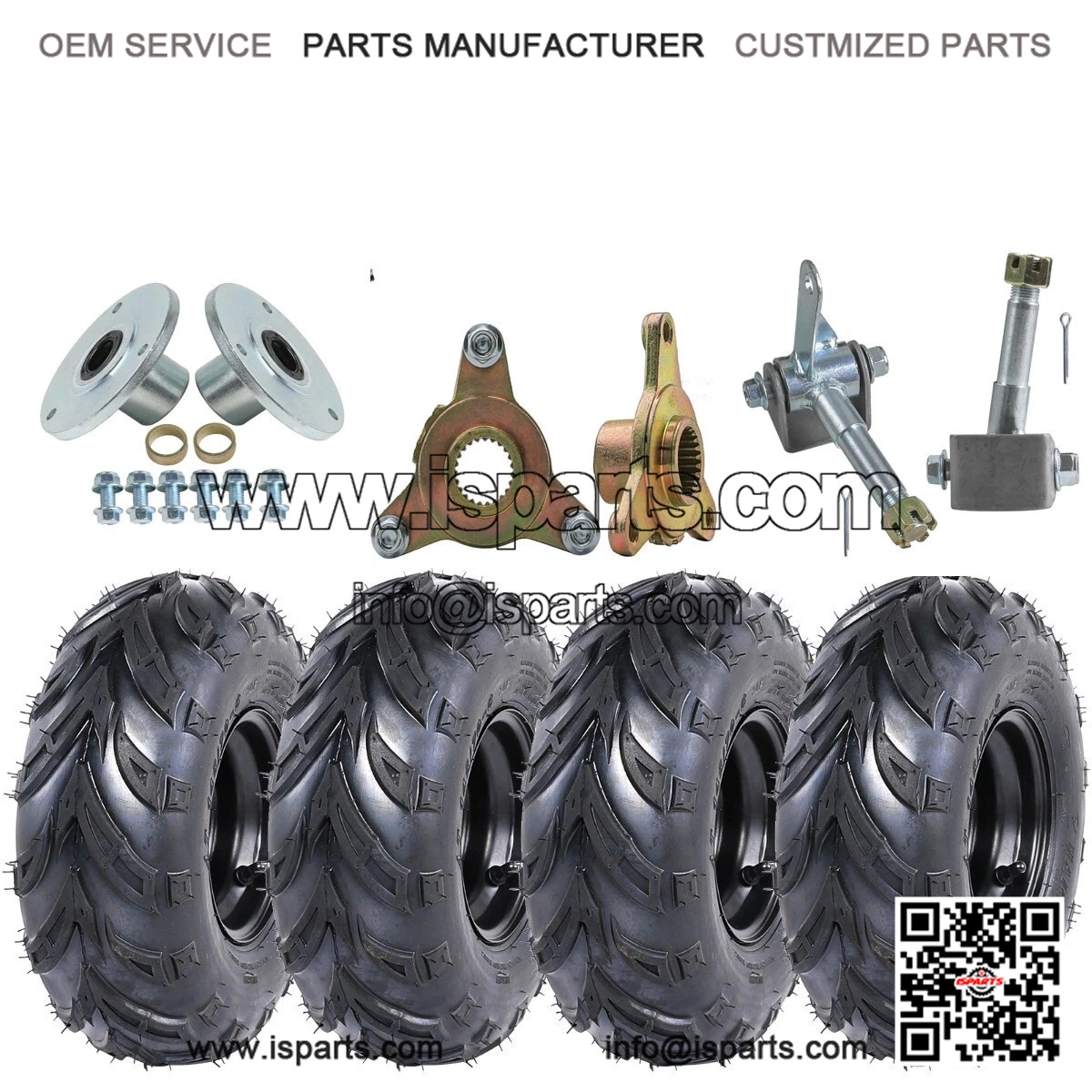 6" ATV Tire (145/70-6) with 3-Stud Rim, Wheel Spindle, and Hub (78mm), fits 110cc, 70cc, and 125cc Quads and Go Karts.
