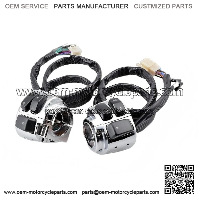 Chrome 1" Handlebar Control Switches with Wiring Harness for Harley Sportster Dyna