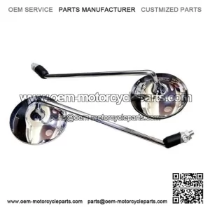Long Stem Round Side Rear View Mirrors with Brackets for Vespa PX Lusso, LML & P200.
