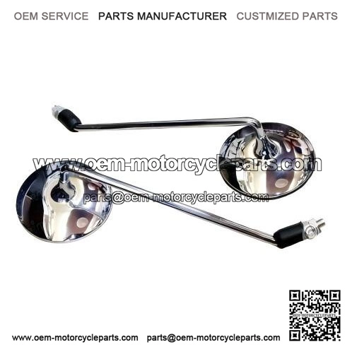 Long Stem Round Side Rear View Mirrors with Brackets for Vespa PX Lusso, LML & P200.