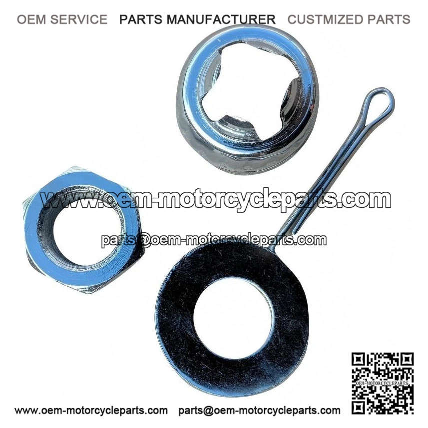 Chrome Rear Hub Locking Nut Kit for PX/LML/T5 ?C 4-piece set with pin, washer & cap.