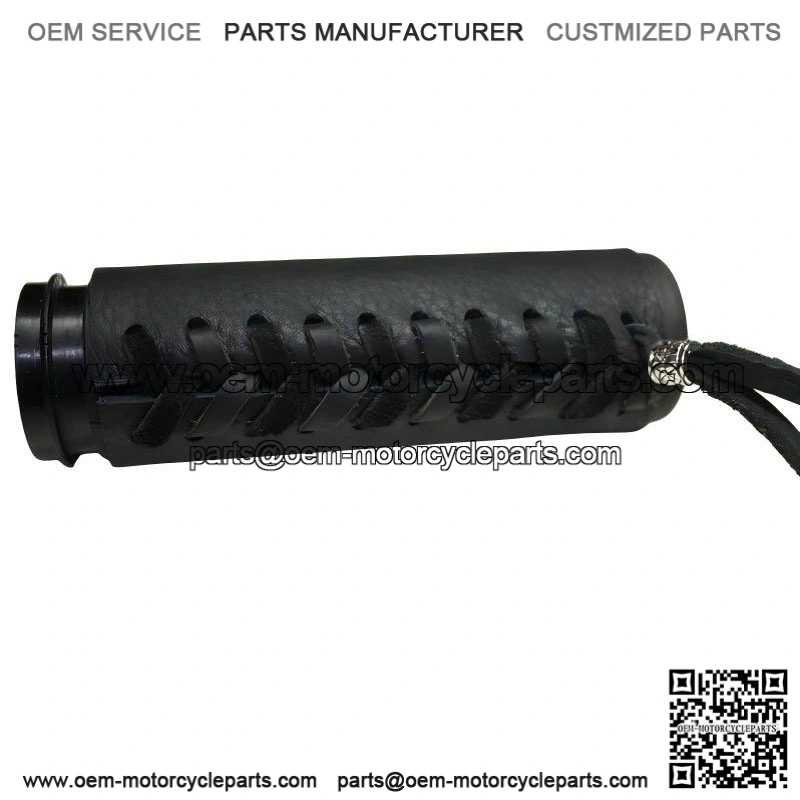 Leather Motorcycle Hand Grip Covers with Beads ?C Black ?C Throttle Wraps - Image 2